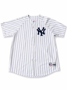 Majestic Kids New York Pinstripe Button-Up Jersey - White & Navy xl